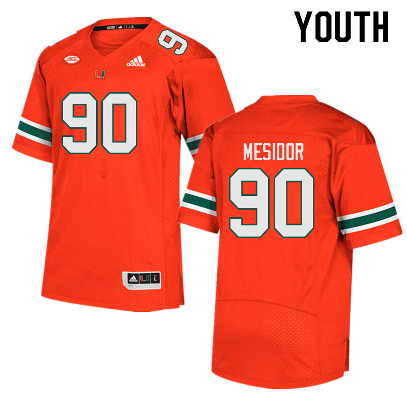 Youth #90 Akheem Mesidor Miami Hurricanes College Football Jerseys Sale-Orange - Click Image to Close